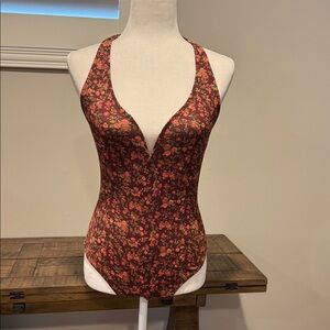 Free People Floral V-Neck bodysuit